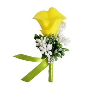 Dekoratif Çiçekler Simülasyon Calla Lily Corsage Gelin Nedime Kafaları Damat Boutonniere Pin Düğün Partisi Yaratıcı Dekorasyon