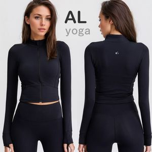 Al yoga ceket spor ceket kadınlar sıkı uzun kollu üst hızlı kurutma fermuarlı hırka düz renk çıplak spor şekillendirme bel fitness kısa jogging spor giyim