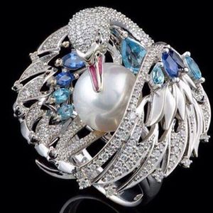Cluster Rings Exquisite Shiny luxury vintage white swan pearl wedding ring Engagement for Women Girl Party Female Jewelry 230420