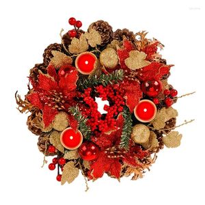 Dekoratif Çiçekler Noel Çelenk Pinecone Mum Tutucu Tatil Çelenk 30cm Yapay Kırmızı Meyveler ile Sevimli Dekorasyon Parti Favorileri