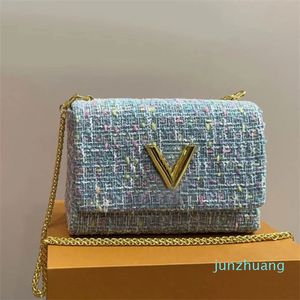 Tweed zincir çanta flep tasarımcısı lüks crossbody woman kadın messenger çanta bükülme çanta omuz çantaları çanta dokuma kumaş 4 renk