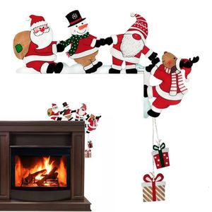 Рождественские украшения Санта-Клаус, украшение угла двери, рамка для обоев, деревянный снеговик и олень, логотип дома 231121