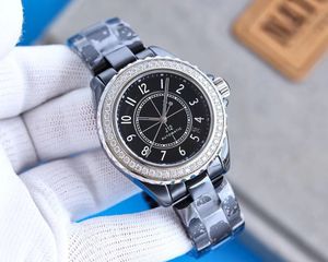 Часы с бриллиантами для женщин и мужчин Известный бренд Черные керамические часы Женские ремешки Женские наручные часы со стразами Мужские женские наручные часы