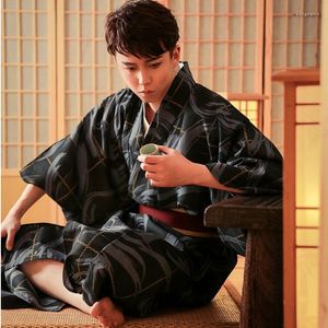 Etnik Giyim Japon Standart Kimono Resmi Samurai Asya Geleneksel Boşluk Siyah Adam Çiçek Vintage Gece Elbise