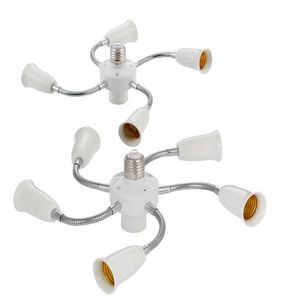 Adjustable White E27 Base Light Socket Splitter Gooseneck LED Bulbs Holder Converter with Extension Hose 3 4 5 Way Adapter174Q