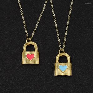 Цепочки многоцветная проволочная ожерелье с замок подвеской и ключевыми ювелирными украшениями Эмаль Сердце Оригинальная девушка Джойрия Ламинадо