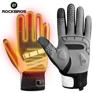 Ski Gloves ROCKBROS Heated Gloves Motorcycle Women Men's Cycling Glove Winter Touch Screen USB Heated with Heat Rays Windproof E-bike Glove 231120