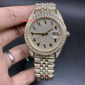 Золотые часы из нержавеющей стали с бриллиантами, арабская цифровая шкала, хип-хоп, рэп, механические часы, мужские часы Ice Diamond, лучший рождественский подарок
