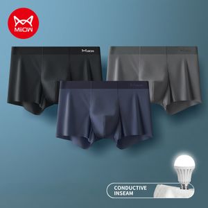 UNDUPTS MIIOW 3 PCS Buz İpek Adam iç çamaşırı boksör metal fiber antistatik erkekler dikişsiz kesilmiş etek etek külot boksörler şort 230420