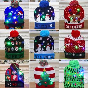 Kapaklar şapkalar Noel şapkası Led hafif yetişkin çocuklar örme yumuşak bere Noel baba şapka yılı çocuk hediyesi navidad Noel xmas dekorasyon 231121