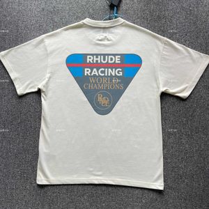 Tasarımcı Moda Giyim Tee Tişörtleri Rhude İlkbahar Yaz Sloganı Mavi Üçgen Baskı Mektup Kısa Kollu T-shirt Şık Gevşek Sokak Erkek Kadın Üstleri Streetwear