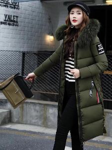 Women's Trench Coats 2023 Down Parkas Winter Jacket Big Fur Collar Thick Slim Coat Fashion Hooded Cotton Outerwear Long Autumn Woman