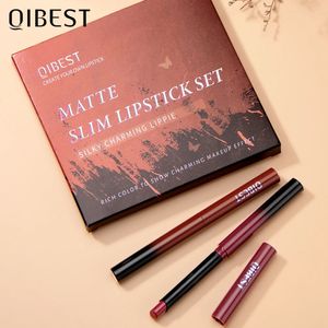 Lipstick QI Matte Lipstick Pen Set 12 Colors Velvet Nude Lipstick Pencil Sexy Red Brown Pigments Long Lasting Lip Tint Lips Makeup 231121