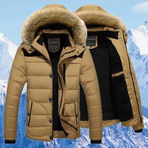 Casacos masculinos de inverno casaco de algodão quente casacos de pele gola com capuz parka para baixo outerwear grosso masculino casaco de forro de lã