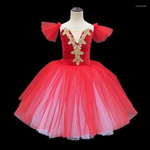 Stage Wear Abito da balletto rosso Gonna lunga da ballo per bambini adulti Costumi di pancia professionali Gonne tutù