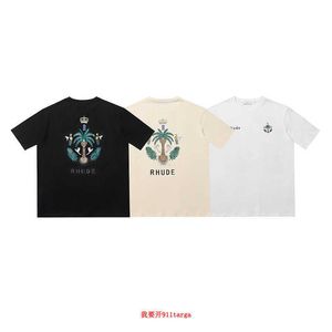 Tasarımcı Moda Giyim Tees Tişörtleri Küçük Trendy Rhude Hawaii Tarzı Kısa Kollu Amerikan Vintage High Street Gevşek Gündelik Saf Pamuklu Tişört Streetwear Tops