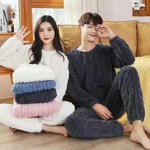 Gym Clothing 1Pair Couple Pajama Sets Pullover Pants Fleece Velvet Thickened Warm Thermal Solid Suit Home Casual Winter Women Men