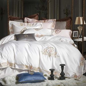 Conjuntos de cama 1000tc egípcio algodão premium de luxo conjunto de roupas de luxo branca rei rei size 4pcs maior conjunto de camas de bico -camas de tampa de bastão de brophases 201105