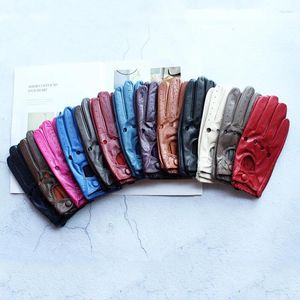Five Fingers Gloves Summer Driving Leather Women's Thin Sheepskin Unlined Fashionable Hollowed Out All Finger Motorcycle Riding
