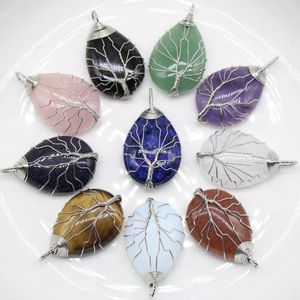 Подвесные ожерелья Оптовая проволочная обернутая дерево жизни подвески натуральные камни в форме капли в форме амата аметисты для женской ручной работы