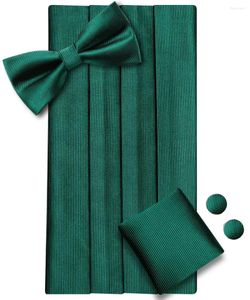 Kemerler Hi-Tie Yeşil İpek Erkekler Cummerbunds Vintage Resmi Jakard Çiçek Bowtie Hanky ​​Kufflins Kemer Korse Erkek Prom Ziyafet Hediyesi