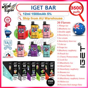 Otantik Iget Bar 3500 Puf Verilebilir Vape Kalem% 5 Mesh Bobin 12ml Önceden doldurulmuş POD 1500mAh Pil E Sigara 20 Teşer Stokta Elf Puffs 5K