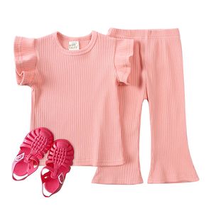 Yaz Çocukları Şeritli Giyim Seti Toddler Bebek Kısa Kollu Top Pantolon Loungewear İki Parça Butik Çocuk Kıyafetleri M4293