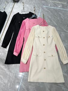 2024 preto/branco/rosa vestido feminino designer sheer mangas compridas botões vestido fino vestidos de festa 112110