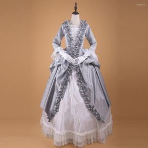 Sıradan Elbiseler Victoria Gotik Gürcü Kadınlar Vintage Dantel Gri Beyaz Elbise Cadılar Bayram
