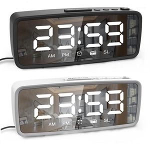 Diğer Saatler Aksesuarları FM Radyo LED Dijital Çalar Saat Snooze 3 Parlaklık Ayarı 12 24 Saat USB Makyaj Ayna Electronic 2944