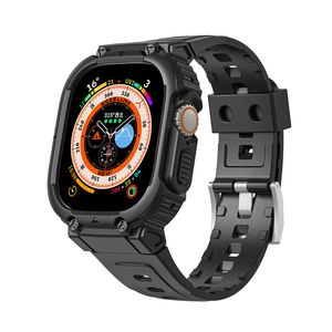 TPU Band with Bumper Case for Apple Watch Ultra 49mm 45mm 44mm 42mm 41mm 40mm 38mm iWatch Series 9 8 7 6 5 SE 4 3 2 1 Strap Men Women Sport Rugged Replacement Wristband