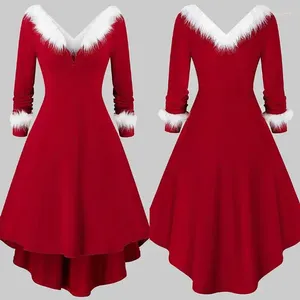 Sıradan Elbiseler Zarif Kadın Elbisesi 2023 Sonbahar Moda Noel Peluş Yakası Uzun Kollu Ekleme Örgü A-Hat Prenses