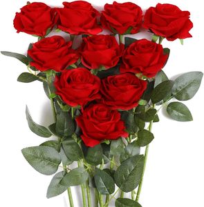 Flores de rosa artificiais de 20 polegadas para o dia dos namorados Rosas de toque real Rosa de seda única flor falsa buquês de haste longa para decoração de festa de casamento em casa