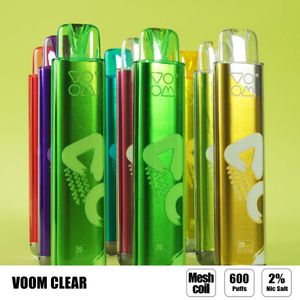 Voom Clear Einweg-Vape 600 Puffs 500 mAh 2 ml E-Zigarette, auslaufsicher, leuchtet im Dunkeln