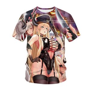 Мужские футболки Azur Lane 3D Print Thirts Симпатичная сексуальная девушка Harajuku Streetwear Мужчины Женская футболка с коротки