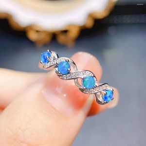 Кольца-кластеры, кольцо из стерлингового серебра с синим опалом, огненный драгоценный камень 925, обещание помолвки, уникальный подарок на годовщину