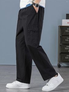 Erkek pantolon erkek siyah geniş bacak düz elastik bel rahat çok yönlü günlük aşınma tatil vintage alışveriş tarzı dört mevsim