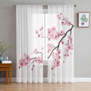 Curtain Japanese Pink Flower Cherry Blossom White Sheer Curtains For Living Room Tulle Windows Voile Yarn Short Bedroom