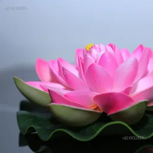 Dekoratif çiçekler yapay fuşya pembe sahte lotus zambak yaprak su havuzu yüzen gölet düğün dekorasyon bahçesi 17cm b12