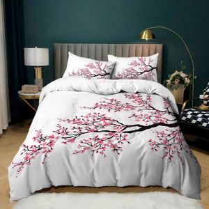 Set di biancheria da letto Plum Blossom Set Copripiumino floreale con fiori rossi per bambini Ragazze Teen Piumino stile inchiostro giapponese King Size 231122