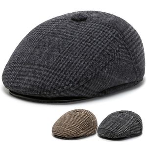 Top kapaklar Beret Erkekler Sonbahar Kış Şapkası Kulak Şapkası Kalın Sıcak Kulak Flep Dad Vintage Sboy Ivy Düz Erkek Yün 230421