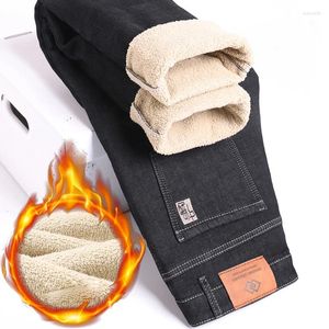 Jeans masculinos atualizados inverno cashwool quente engrossar velo estiramento fino denim calças casuais marca clássicos calças de negócios