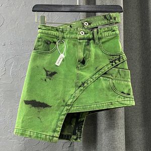 Saias de faixas assimétricas tiy dye streetwear acima do joelho Saias de jeans Tide Salas de garrafa de verão y2k mulheres jeans saias de alta cintura p230422