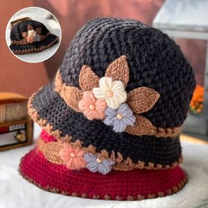 Женская шляпа-ведро, теплая шерстяная вязаная зимняя рыбацкая кепка, повседневная складная панама, корейские вязаные шапки, уличная солнцезащитная кепка