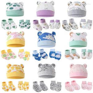 Аксессуары для волос, перчатки для новорожденных, шапка, набор чехлов для ног, защита от царапин, варежки, хлопковые шапочки, носки, комплект для младенцев