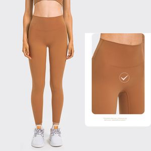 108 Yüksek Rise Tayt Yoga Pantolon Çıplak Duygusal Taytlar Yok T-Line Kadın Swearpants Belt Bant Cep Sporları Pantolon Düz Renkli Pantolon