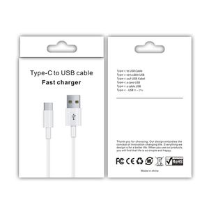 Универсальный белый кабель быстрого зарядки 1M 3 фута 2m 6ft типа C USB-C Micro Cable для Samsung Galaxy S10 S20 S22 S23 Huawei HTC LG Android Phone с коробкой