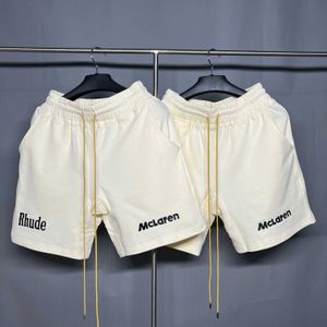 Tasarımcı Giyim Rhude x Mclaren Co Markalı Mektup Nakış İpli Saf Pamuk Gündelik Şort Orta Pantolon Spor Yüksek Sokak Çiftler Joggers Spor Giyim