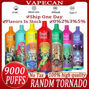 RandM Tornado 9000 Puffs Fumot Puff 9000 9k Оригинальный вейпер Одноразовые электронные сигареты Особенности Сетчатая катушка 18 мл Одноразовые электронные сигареты Ручка randm 0 2 3 5% Перезаряжаемая 850 мАч