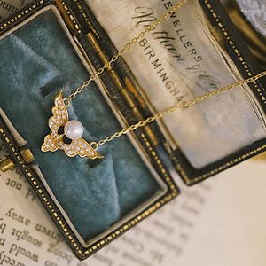 Цепи Lamoon 925 Серебряный серебряный угол крыла Крыла Жемчужина Модное дизайнерские украшения для женщин 14k золота Lmni077
